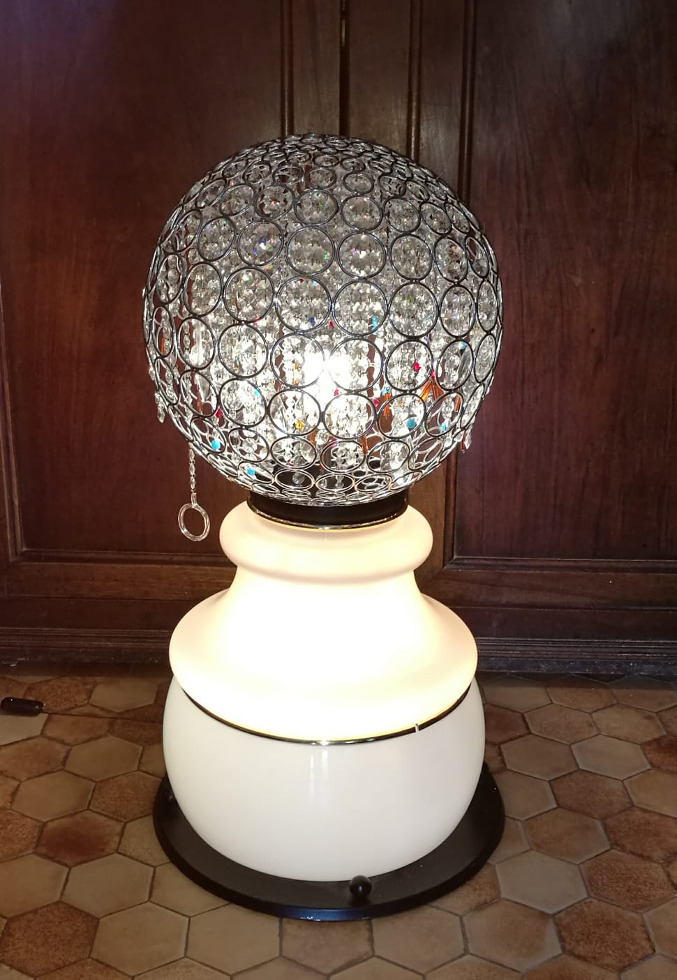 lampe parquet opalines en verre de Murano et de cristal Swarovski
