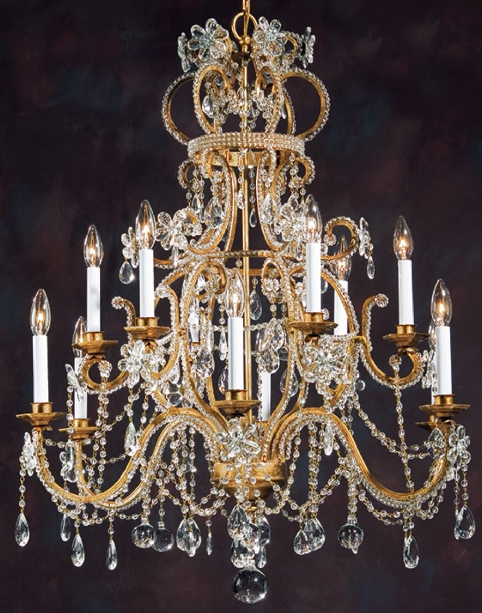 Lustre Baroque en forme de couronne à Pampilles de Cristal – 12 Bras de Lumière Lustre Baroque en forme de couronne à Pampilles de Cristal – 12 Bras de Lumière