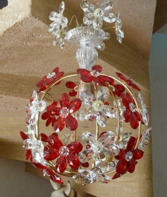 Lustre artisanal en fer forgé patiné