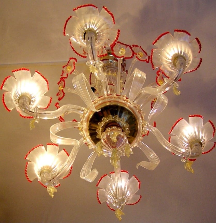 Lustre-verre-Murano-Rouge-Or