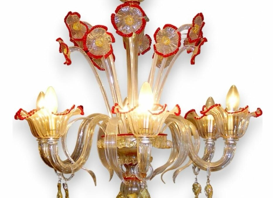 Lustre en verre de Murano – Rouge et Or