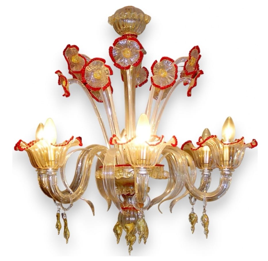 Lustre-verre-Murano-Rouge-Or