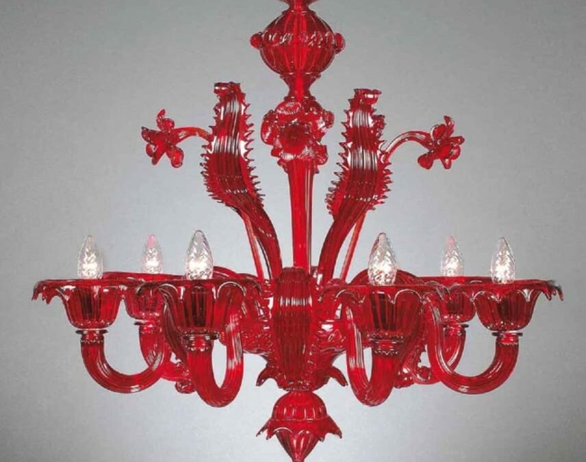 Lustre artisanal Murano – Rouge flamboyant