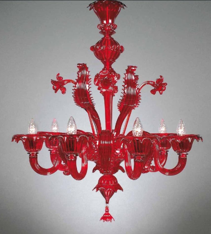Lustre artisanal Murano – Rouge flamboyant Lustre artisanal Murano – Rouge flamboyant